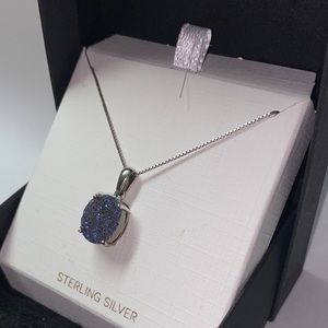 Blue & Purple Druzy Quartz Pendant Necklace
